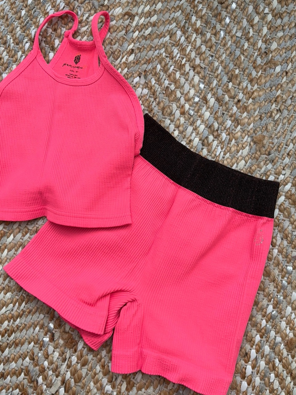 Free People Hot Pink Ribbed Tank and Shorts Set